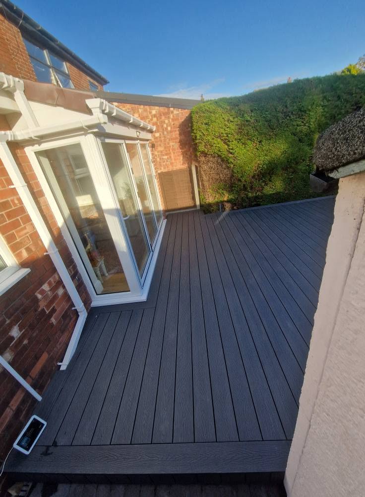 Composite decking installed to a rear garden