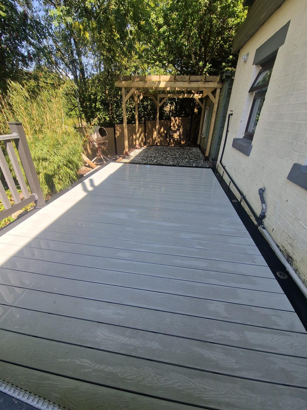 Composite deck, pergola and gravel path to the side return, Ashburys Property Renovations, Stockport