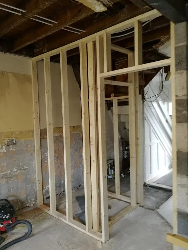 New stud walls framed and ready for first fix, Ashburys Property Renovations, Stockport